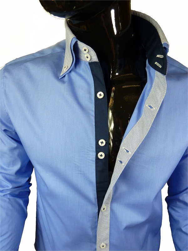 Mens Formal Stylish Fitted John Tungatt Designer Blue Double Collar Shirt | eBay